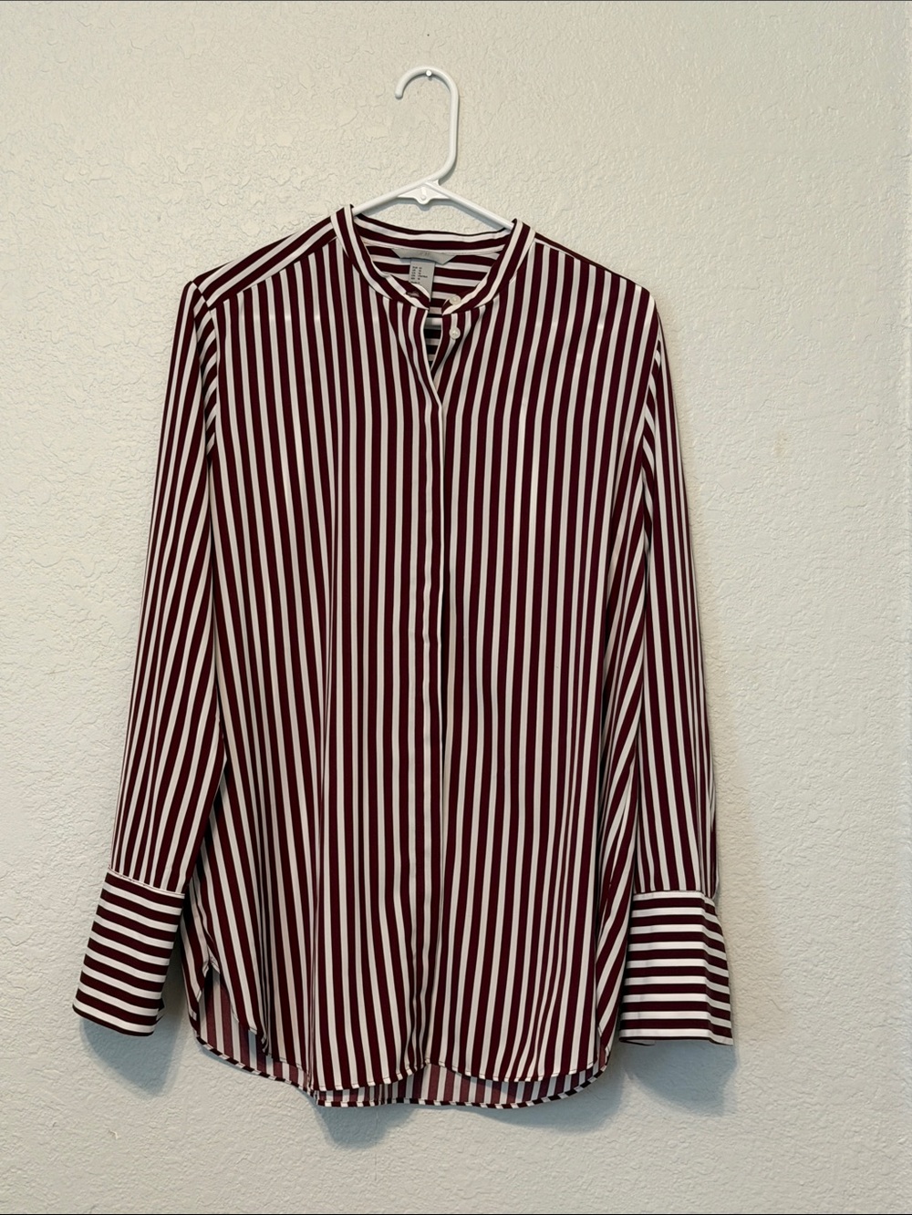 H&M Burgundy and White Vertical Stripe Button-Down Shirt